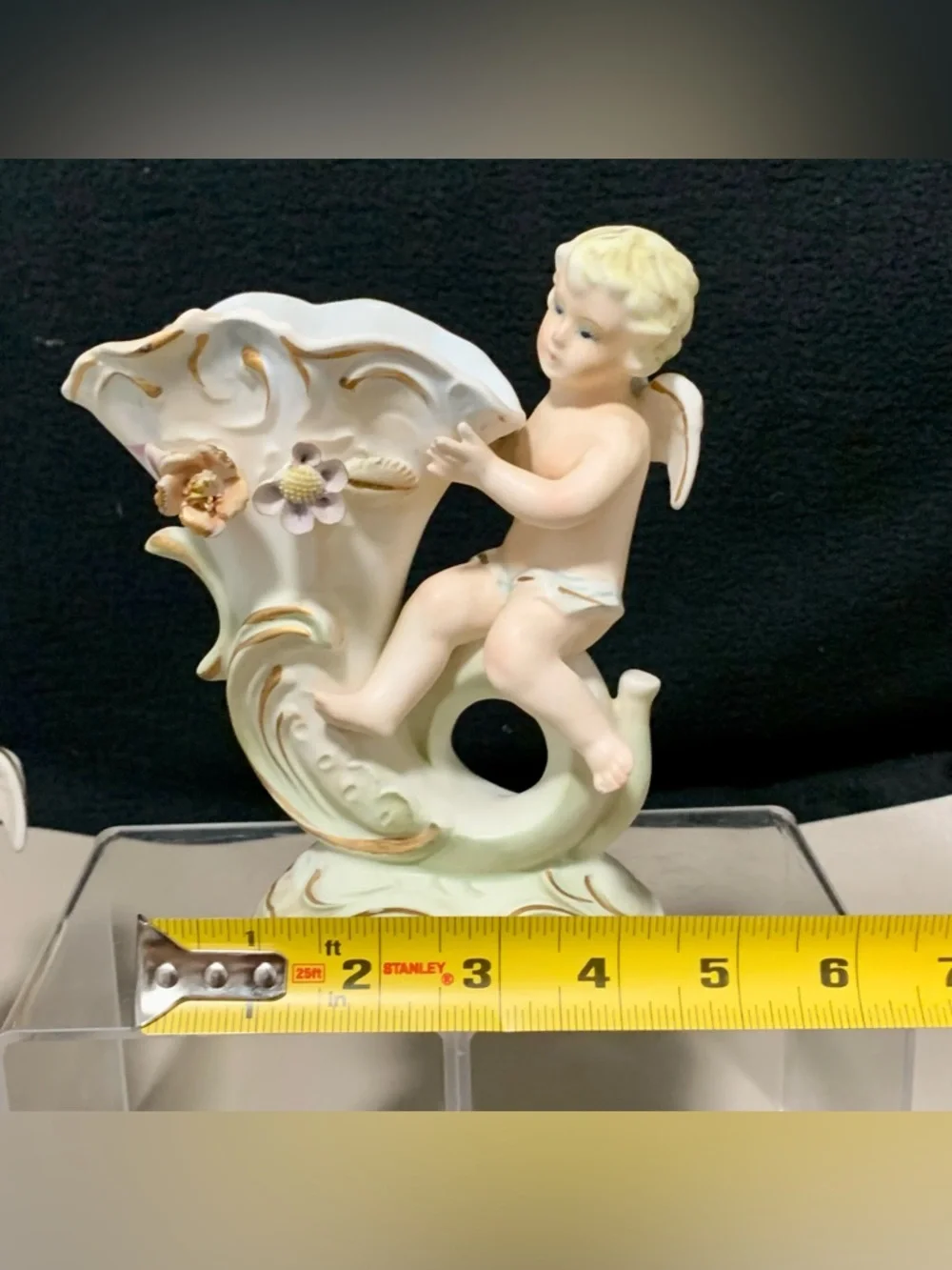 🔍 Vintage Porcelain Cherub Angel Vase Pair Rococo Floral Gold Accents